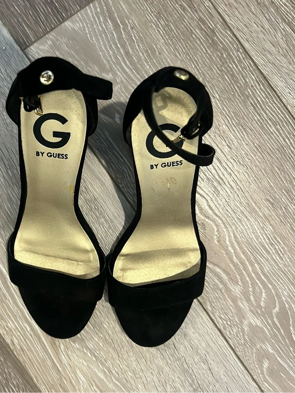 Guess Black Suede Ankle Strap Heel